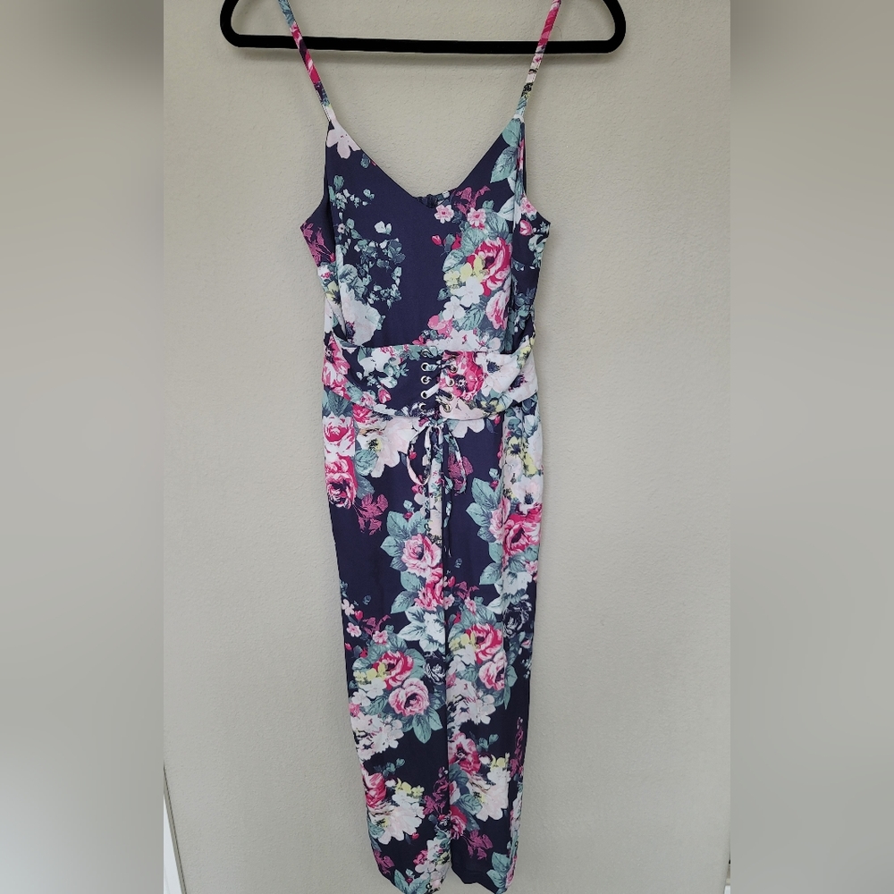 I.N. San Francisco Wide Leg Floral Jumpsuit with tie-corset waist
